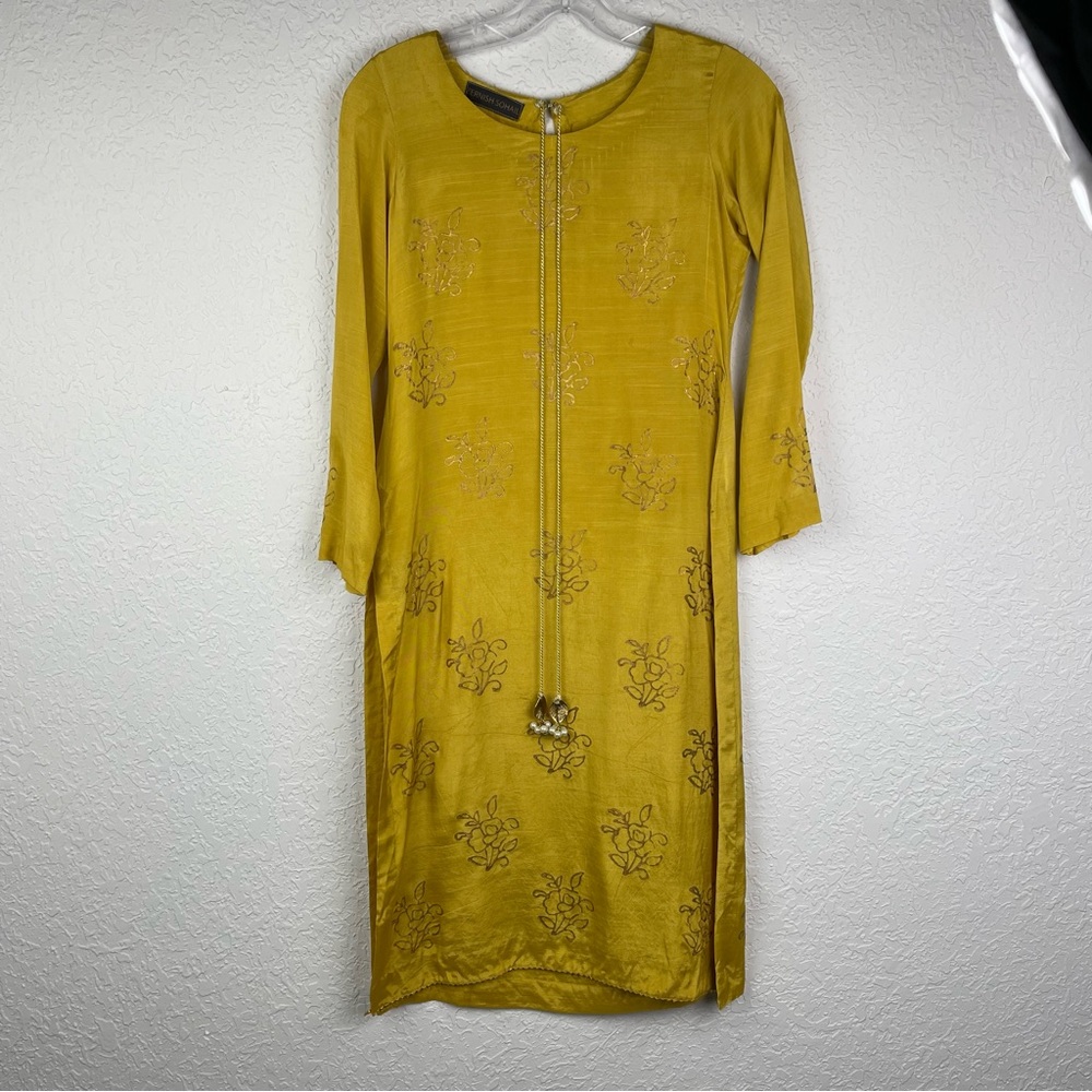 ZERNISH SOHAIL Indian Style Long Dress with Two High Slits each side Size Small